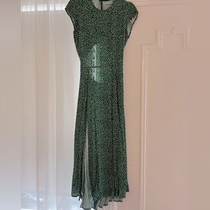 Reformation Gavin green midi dress with high slit